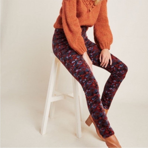 ANTHRO PILCRO and The Letterpress Floral Velvet Corduroy High Rise Skinny Jeans - Picture 1 of 12